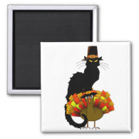 Thanksgiving Le Chat Noir With Turkey Pilgrim Magnet