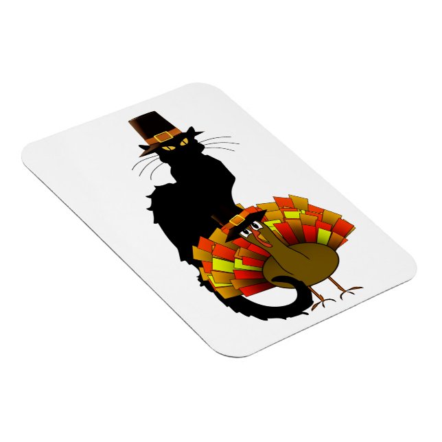 Thanksgiving Le Chat Noir With Turkey Pilgrim Magnet (Right Side)