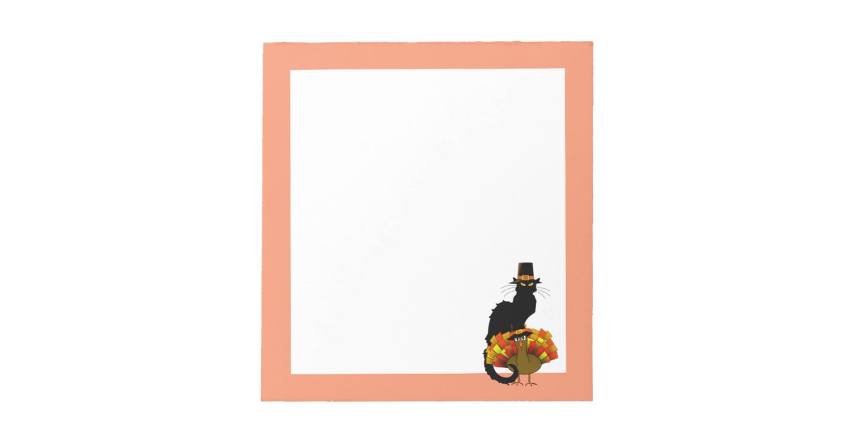 Thanksgiving Le Chat Noir With Turkey Pilgrim Notepad | Zazzle