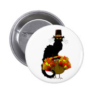 Thanksgiving Le Chat Noir With Turkey Pilgrim Pinback Button