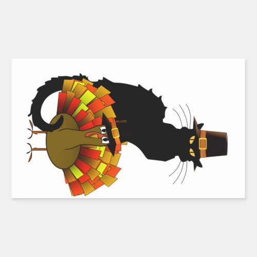 Thanksgiving Le Chat Noir With Turkey Pilgrim Rectangular Sticker