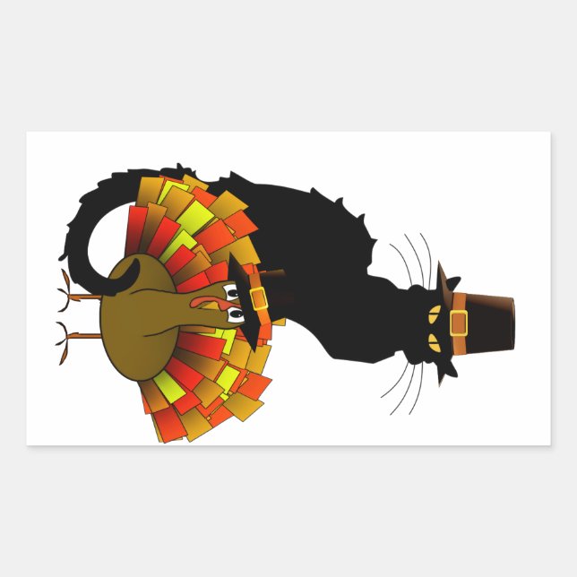 Thanksgiving Le Chat Noir With Turkey Pilgrim Rectangular Sticker (Front)