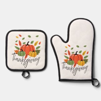 Thanksgiving Leaves and Pumpkin in Autumn colors Oven Mitt & Pot Holder Set