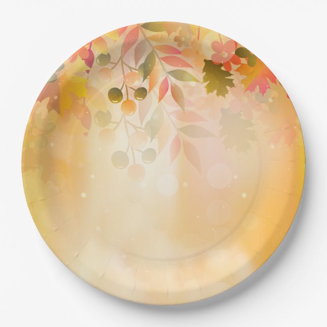 Thanksgiving Leaves Autumn Sparkle Paper Plates (Front)