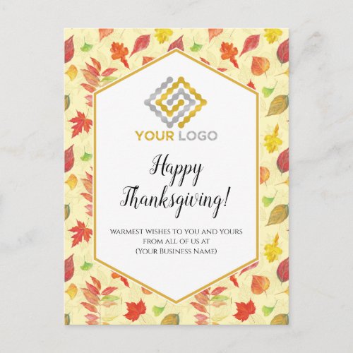 Thanksgiving Leaves Logo Business Postcard