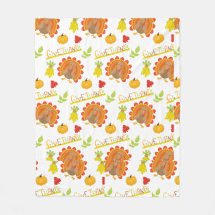 Thanksgiving Leaves snd Turkey  Fleece Blanket