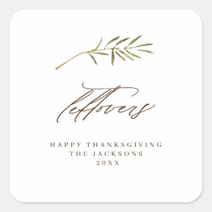 Thanksgiving Leftovers Watercolor Leaf Square Sticker