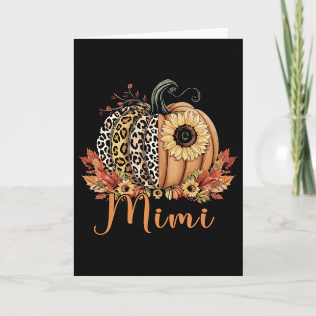 Thanksgiving Leopard Pumpkin And Sunflower Mimi  Card (Front)