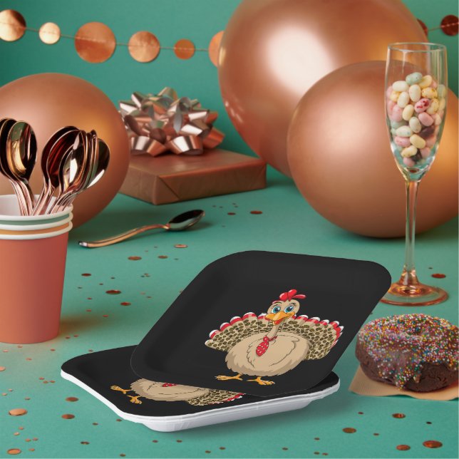 Thanksgiving Leopard Turkey Thanksgiving Autumn  Paper Plates (Multi)
