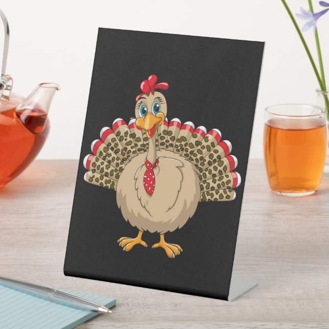 Thanksgiving Leopard Turkey Thanksgiving Autumn  Pedestal Sign (In SItu)