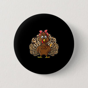 Thanksgiving Leopard Turkey Women Girl Autumn Fall Button