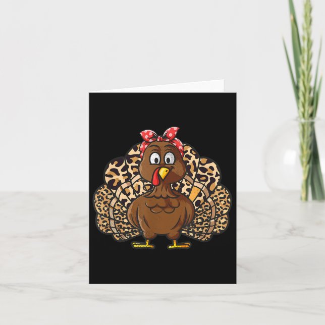 Thanksgiving Leopard Turkey Women Girl Autumn Fall Card (Front)