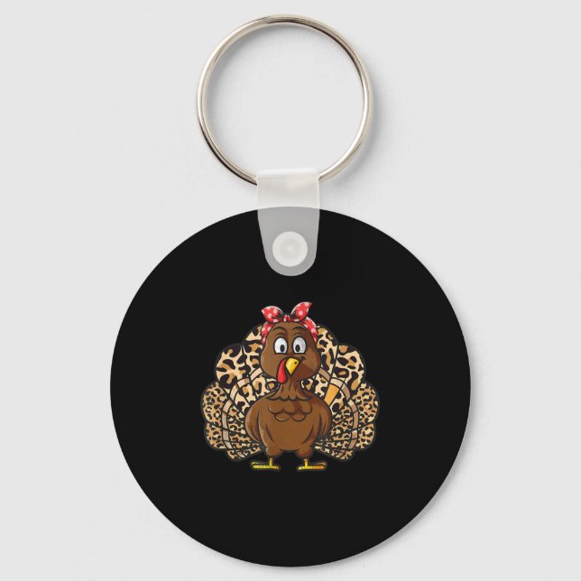 Thanksgiving Leopard Turkey Women Girl Autumn Fall Keychain (Front)
