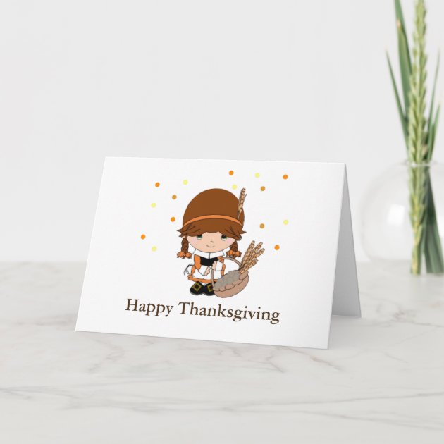 Thanksgiving Little Pilgrim Girl Holiday Card