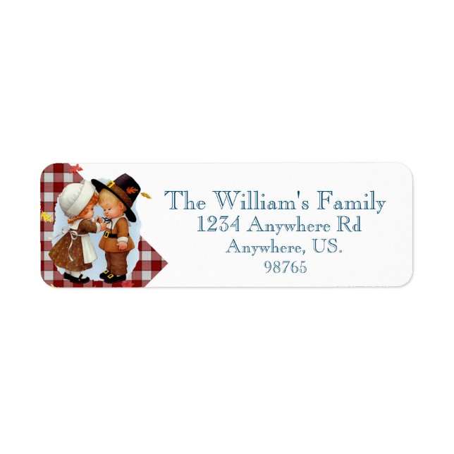 Thanksgiving little pilgrims sapphire holiday label (Front)