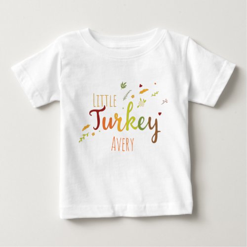 Thanksgiving Little Turkey personalizable name Baby T_Shirt