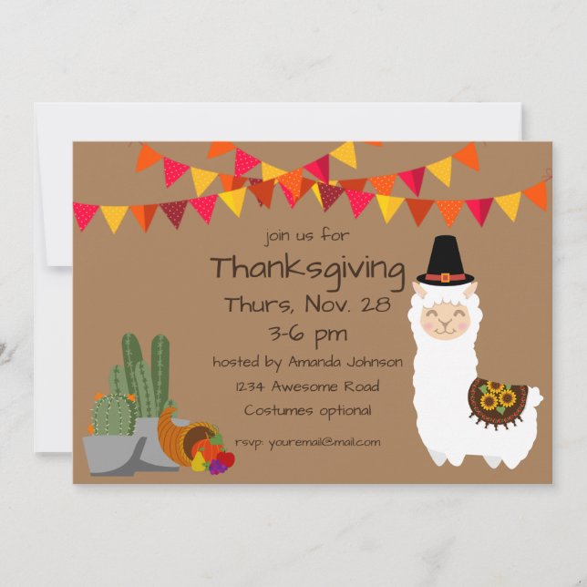 Thanksgiving Llama Party Invitation (Front)