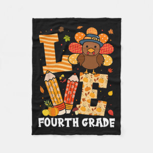 Thanksgiving Love Fourth Grade Teacher Turkey Autu Fleece Blanket