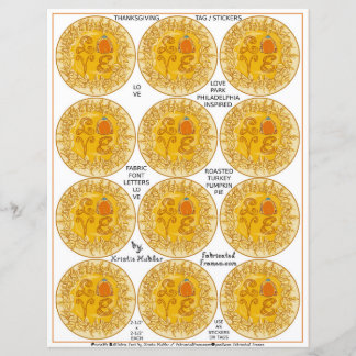Thanksgiving LOVE Pie Turkey O Tags Paper Sheet