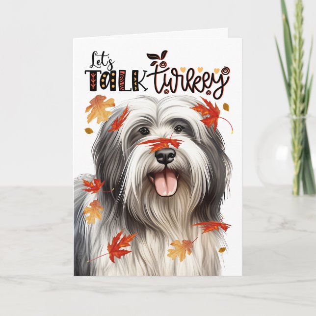 Thanksgiving Lowchen Dog Let's Talk Turkey Holiday Card (Front)