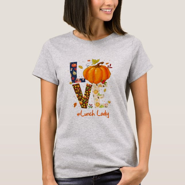 Thanksgiving Lunch Lady Pumpkin Love Leopard Fall T-Shirt (Front)
