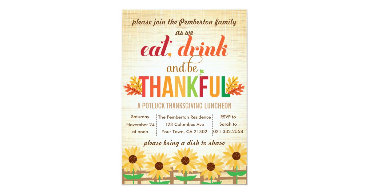 Thanksgiving Potluck Lunch Invitation 10