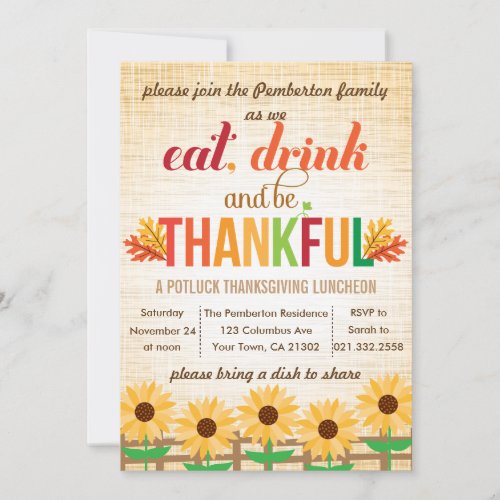 Thanksgiving Lunch Potluck Eat Drink Give Thanks Invitation