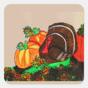 THANKSGIVING MAJESTIC TURKEY SQUARE STICKER
