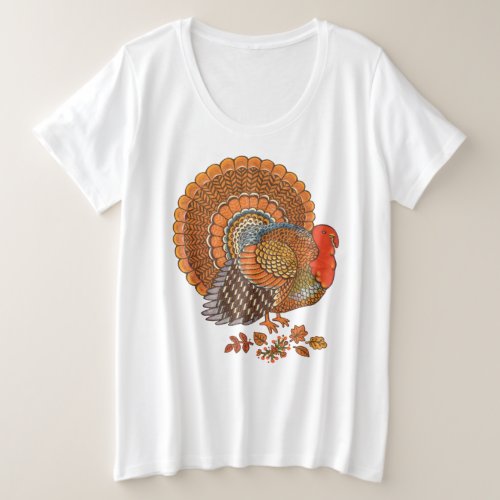 Thanksgiving Male Turkey Fanned Tail Autumn Colors Plus Size T_Shirt