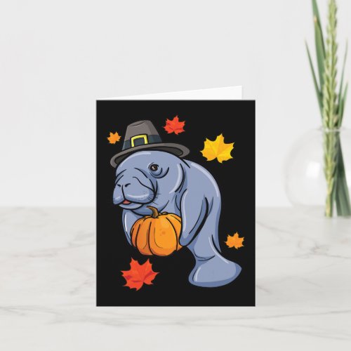 Thanksgiving Manatee Pilgrim Fall Pumpkin Dugong  Card