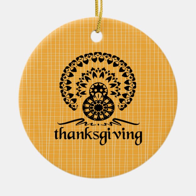 Thanksgiving Mandala Turkey Boho Folk Art Ceramic Ornament (Front)