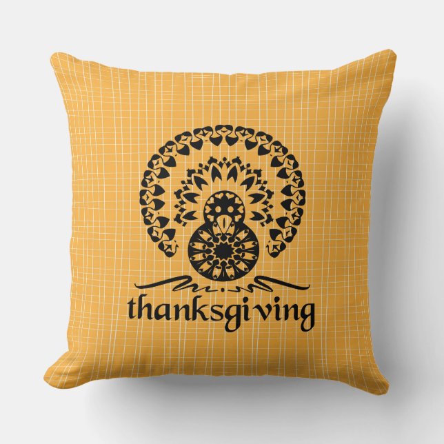 Thanksgiving Mandala Turkey Boho Folk Art Throw Pillow (Front)