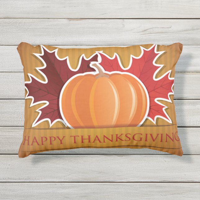 Thanksgiving maple and pumpkin outdoor pillow (Front)