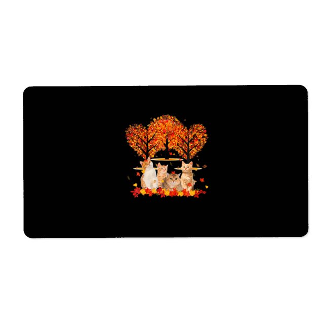 Thanksgiving Maple Cat Heart Shape Tree Leaf Label (Front)