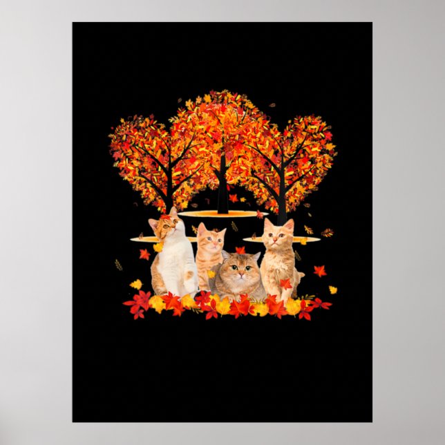 Thanksgiving Maple Cat Heart Shape Tree Leaf Poster (Front)