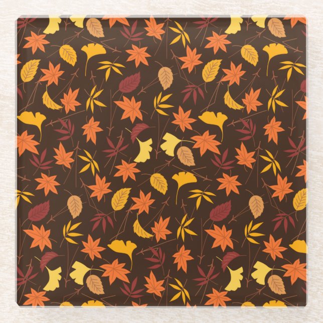 Thanksgiving Maple Leaves Pattern-25947 Glass Coaster (Front)