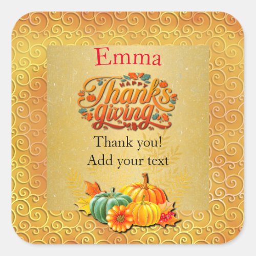Thanksgiving Maple Leaves pumpkins and flowers Square Sticker