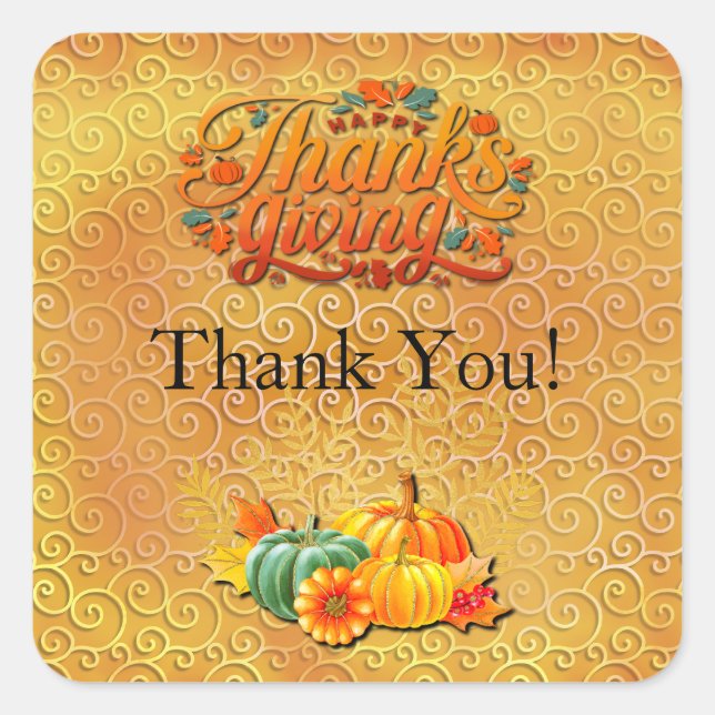Thanksgiving, Maple Leaves, pumpkins, and flowers Square Sticker (Front)