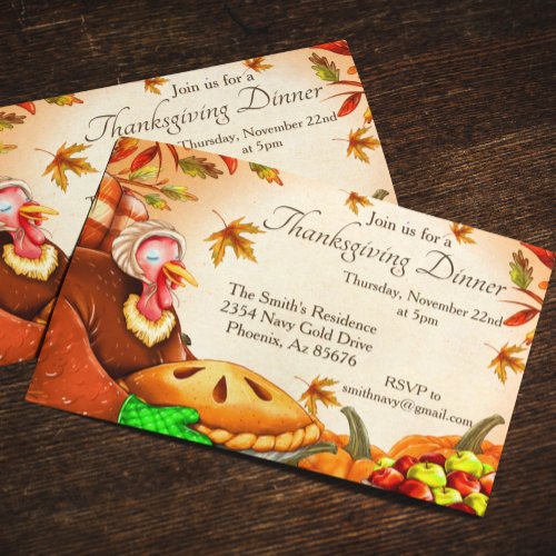 Thanksgiving Meal Dinner Turkey Pie Pumpkin Invitation