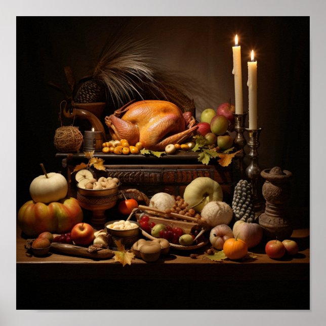 Thanksgiving Meal set on a Table Poster (Front)