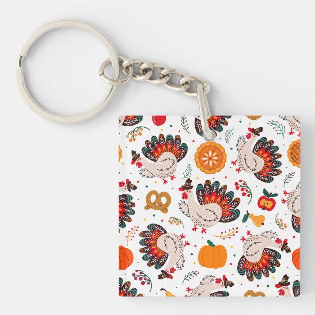 Thanksgiving Meme I Am Happy Because I Am Grateful Keychain (Front)