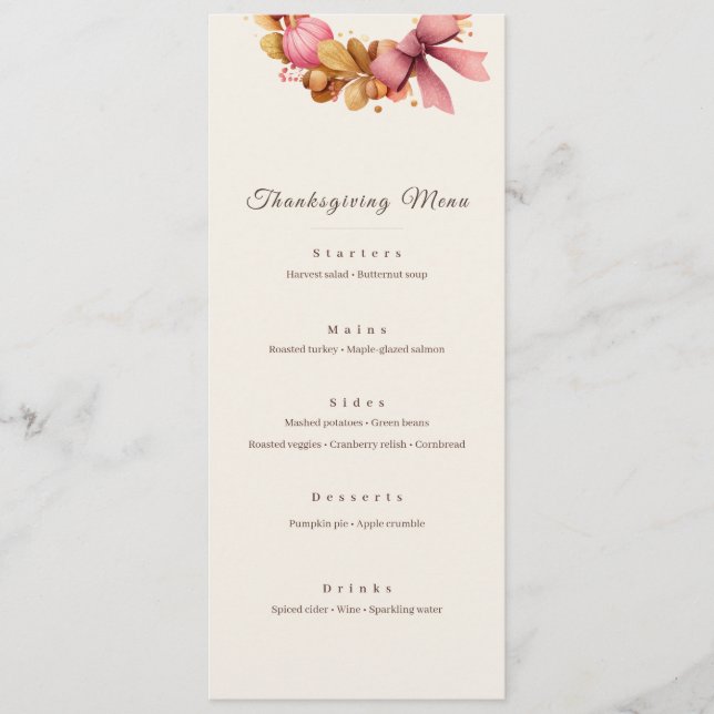 Thanksgiving Menu Card – Autumn Wreath, Editable T (Front)