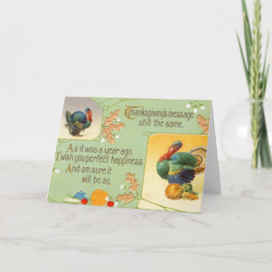 Thanksgiving Message Turkeys Vintage Greeting Card
