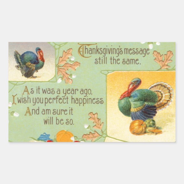 Thanksgiving Message Turkeys Vintage Sticker (Front)