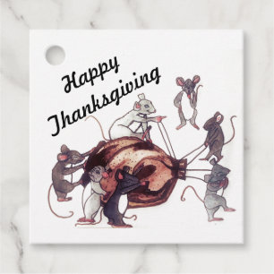THANKSGIVING MICE STEAL TURKEY gift tag