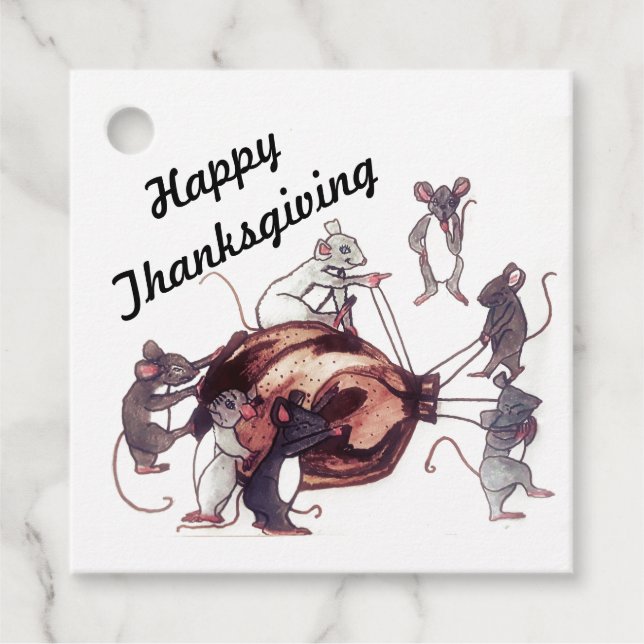 THANKSGIVING MICE STEAL TURKEY gift tag (Front)