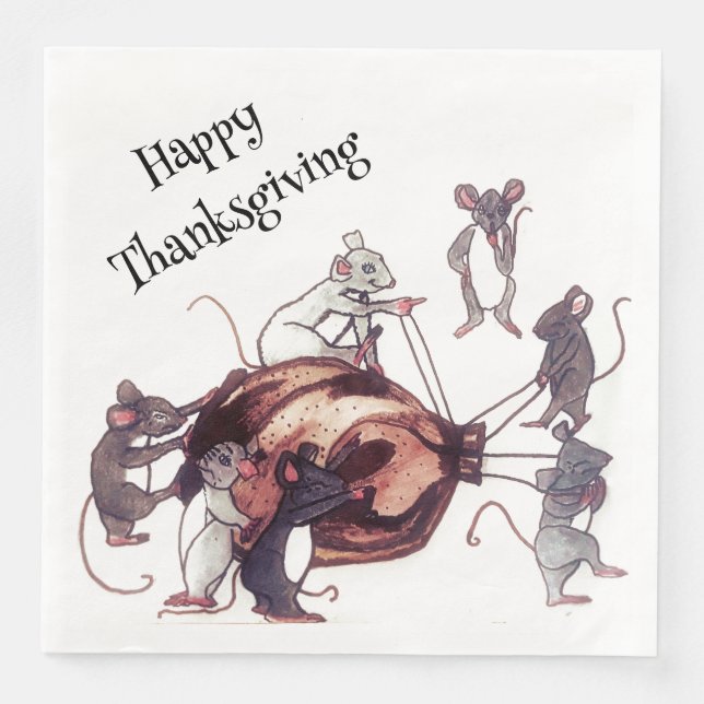 THANKSGIVING MICE STEAL TURKEY  PAPER DINNER NAPKINS (Front)