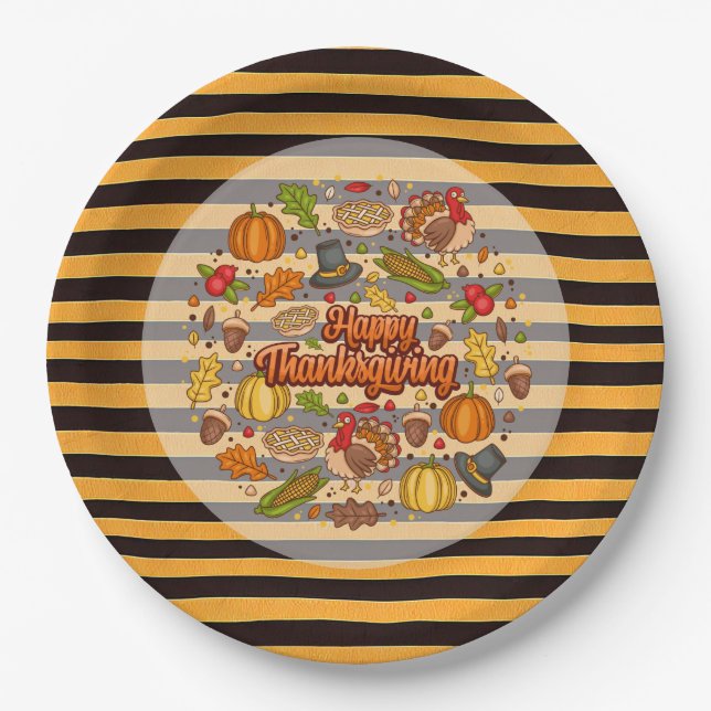 Thanksgiving Modern Beautiful Autumn Collection Paper Plates (Front)