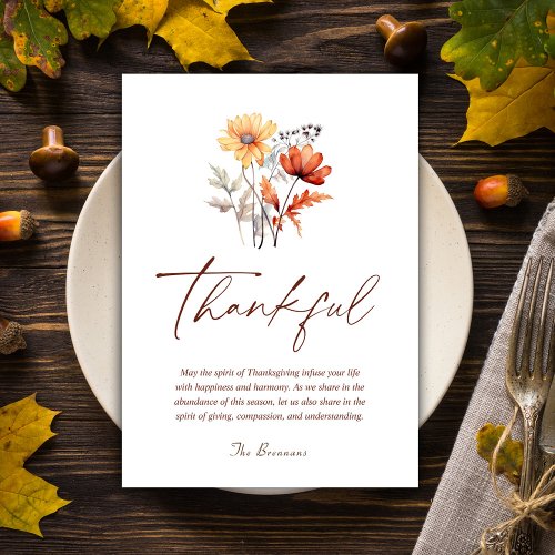 Thanksgiving Modern Elegant Thankful Fall Holiday Card