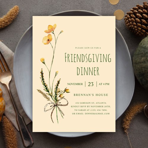 Thanksgiving Modern Floral Friendsgiving Dinner Invitation